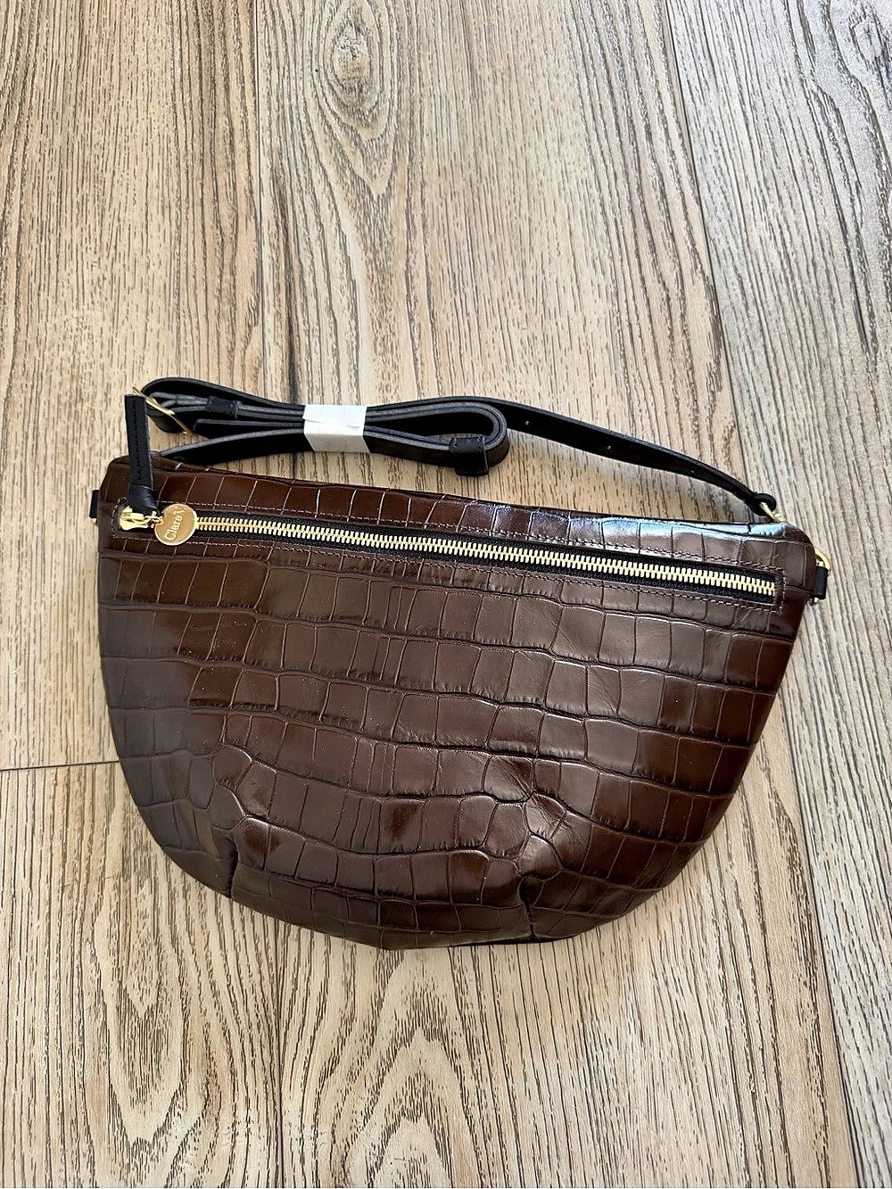 Clare V. Fanny Pack in Cuoio Croco. Brown Crossbody Bag